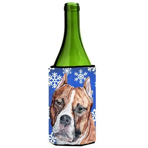 Staffordshire Bull Terrier Staffie Winter Snowflakes Wine bottle sleeve Hugger 24 Oz.