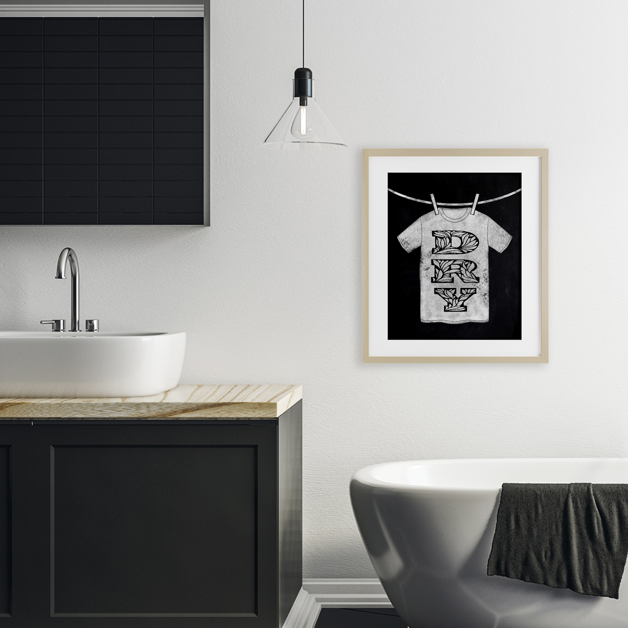 Laundry Dry Ornate Letters Birch Framed Print Under Glass, design by Marcus Prime