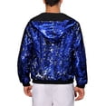 thumbnail image 3 of Chaqueta de lentejuelas INSPIRE CHIC para hombres, con mangas largas, cierre de cremallera, chaqueta con lentejuelas reversibles, sudadera metálica azul, 3 of 5