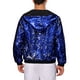 thumbnail image 3 of Chaqueta de lentejuelas INSPIRE CHIC para hombre, de manga larga, con cremallera, chaqueta con lentejuelas brillantes metálicas, talla XL, azul, 3 of 5