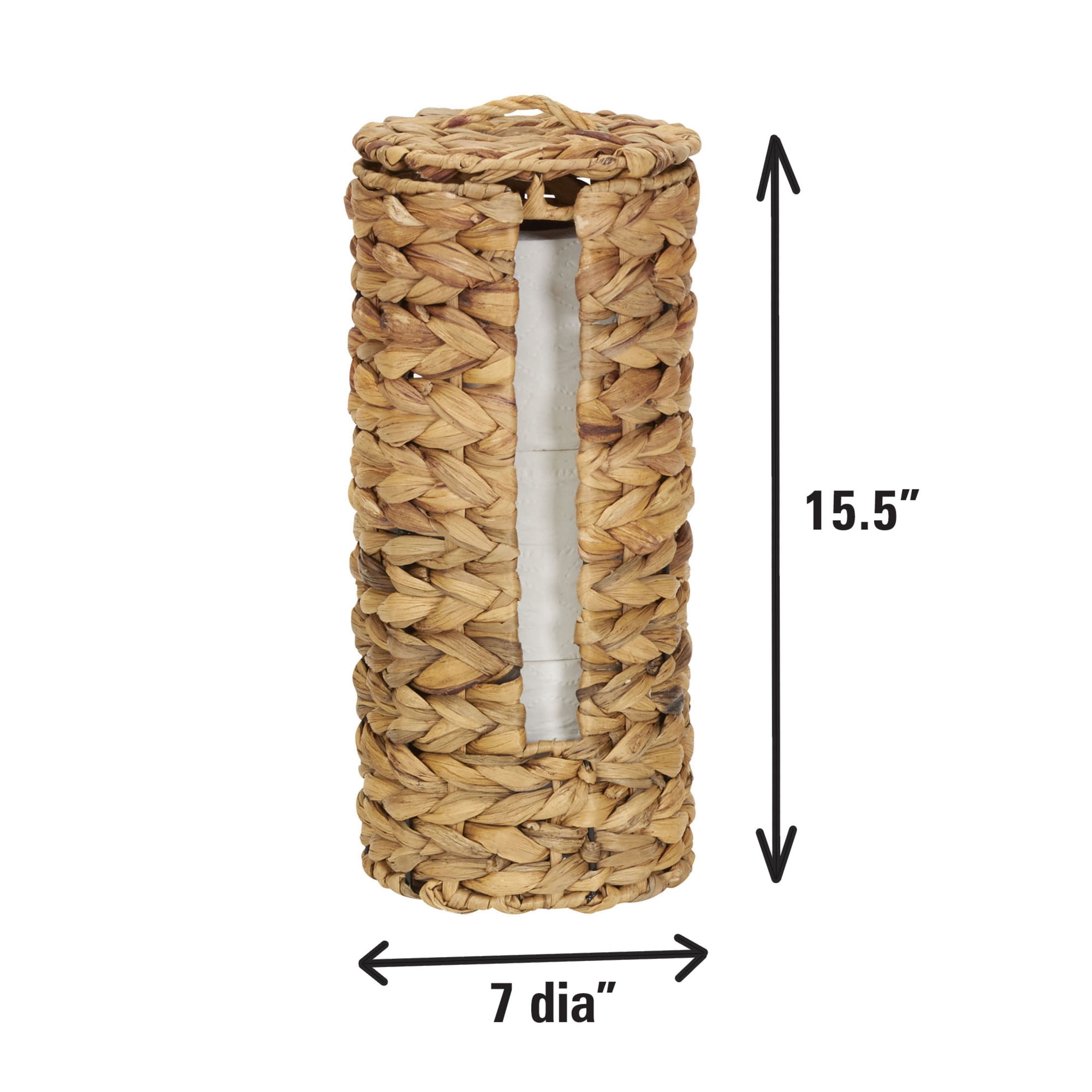 Household Essentials Wicker Toilet Paper Roll Holder, Handmade, Water Hyacinth Weave, Steel Frame, Removable Lid with Access Slot, and Eco-Friendly, Natural