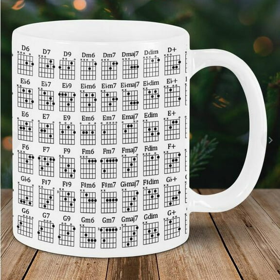 Guitar Chord Chart Mug,Funny Guitar Guitarist Gifts,Ceramic Coffee Mug ,Ideal Gifts for Men and Women