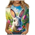 thumbnail image 2 of BVOFAR Chemises de Pâques pour Femmes T-Shirts Imprimé Lapin Mignon Manches 3/4 Tunique Ample Blouses Col Rond Décontracté 2025, 2 of 5