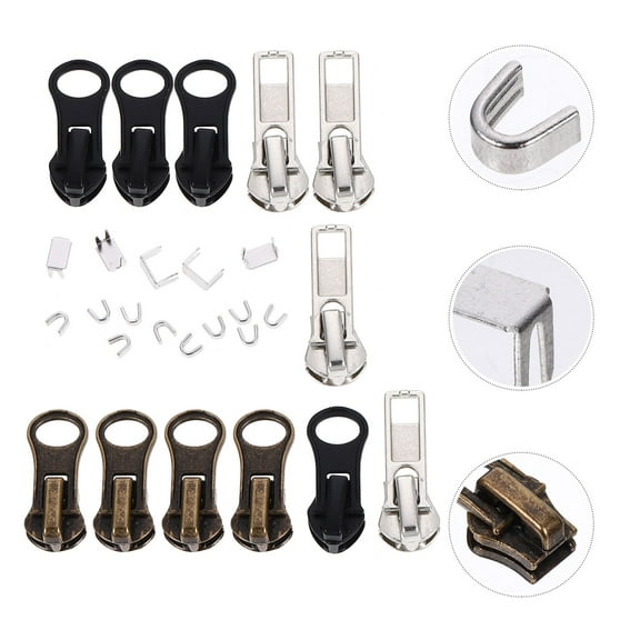 HEALEEP 27Pcs Zipper Replacement Accessories for Coats Jackets and Purses Assorted Color Metal and Synthetic Material