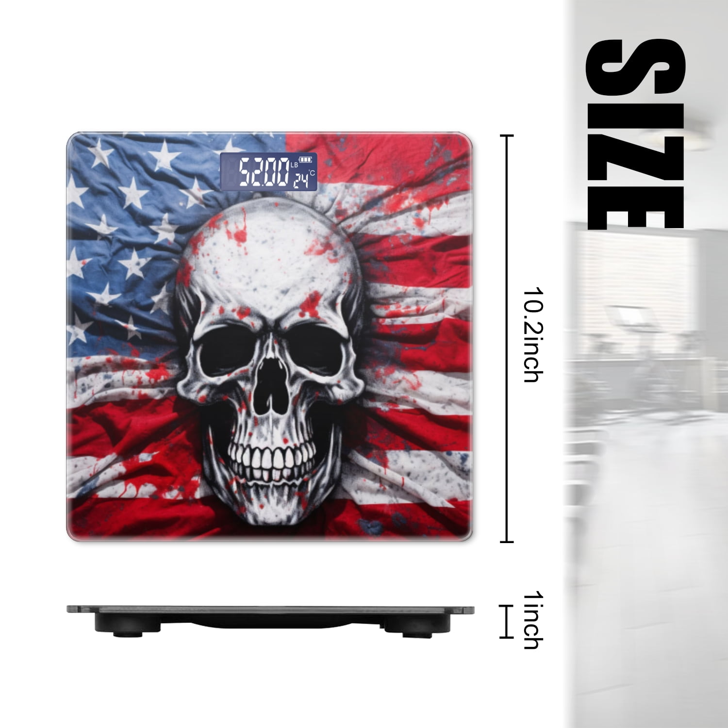 High Precision Body Weight Scale Smart Bathroom Scales with Large LCD Display(400lbs),Decorative for Bedroom-Skull Painted On American Flag Background