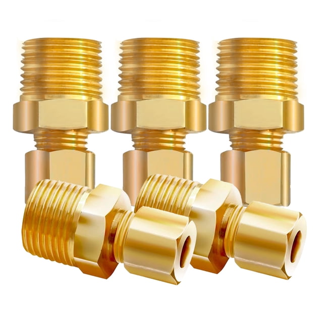 Tubo de latón Ice Maker Water Line de 3/8 pulgadas, NPT macho x 1/4 pulgadas de compresión (paquete de 5)