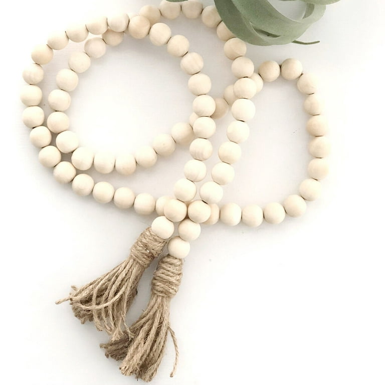 Wooden Bead Garland Farmhouse Rustic Country Tassle Prayer Beads Wall  Hanging Decorations