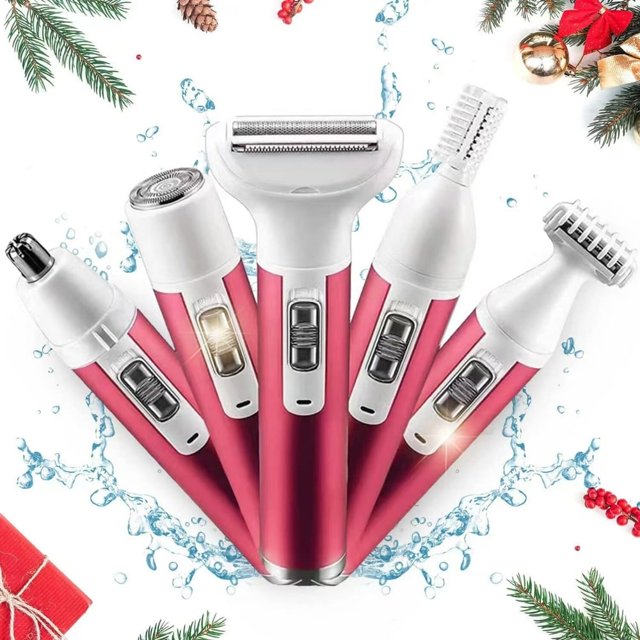 LOVEVER Rasoir Électrique 5 en 1 pour Femmes, Rasoir Sans Fil Rechargeable pour Femmes, Tondeuse pour Bikini, Tondeuse, Enlève-Poils Pubiens, IPX5, Rasage Humide et à Sec, Rasoir Indolore pour Jambes, Aisselles, Sourcils, Visage, Nez