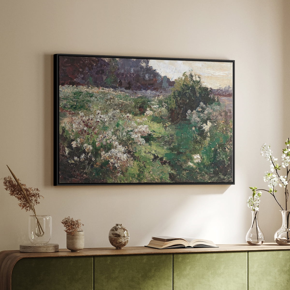 Vintage Landscape-CCXL By Wexford Home Framed in Black Wood Gallery Wrapped Canvas 17 in. x 25 in.