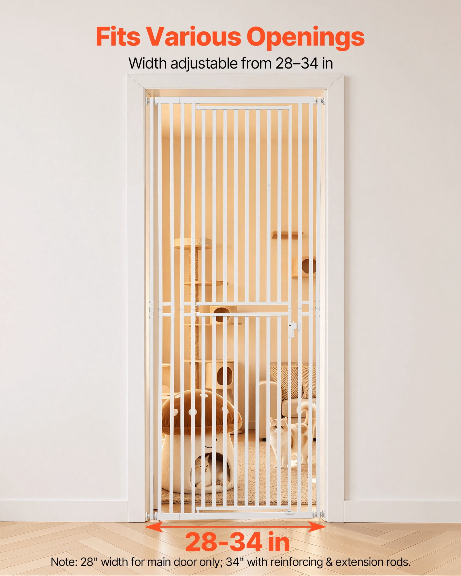 VEVOR Extra Tall Pet Gate for Cats, 28-34 in  Adjustable Width, 78.7 in High Dog Gate, with Pressure Mount Kit and Wall Mount Kit, 1.2 in Narrow Bar Spacing, for Stairs, Doorways, and House, Black