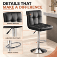thumbnail image 3 of Bar Stools Set of 2, Counter Height Adjustable Swivel Barstools with Back, Modern PU Leather Tufted Square Bar Stools for Kitchen Island, Pub & Dining Room, 3 of 6