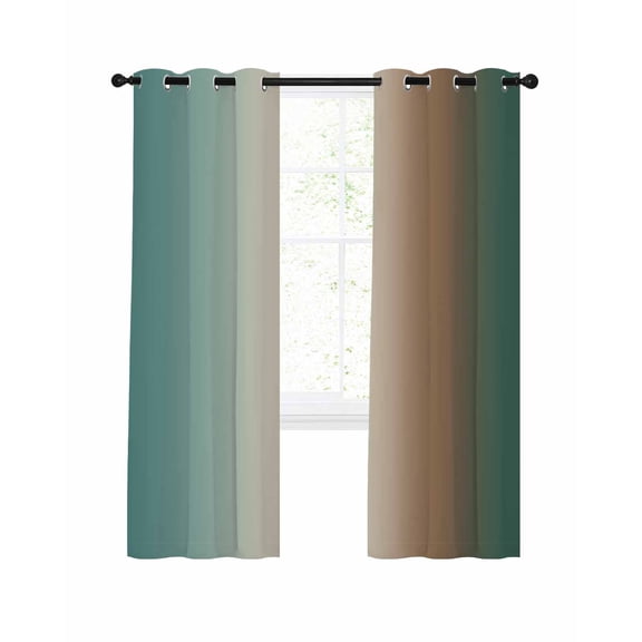 Gradient Green Blackout Curtains for Bedroom Living Room, Modern Minimalist Brown Green Ocean Beach 63 In Long Thermal Insulated Room Darkening Drapes Grommet Window Treatments, 42 x 63 In