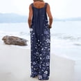 thumbnail image 5 of JULMCOMO Jumpsuits for Women Floral Print Wide Leg Casual Bib Overalls Square Neck Loose Fit Beach Summer Jumpsuits with Pockets Navy XL, 5 of 5