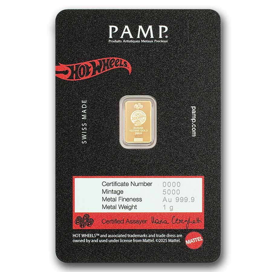 1 gram Gold Bar - PAMP Hot Wheels™ Race to Win (In Assay)