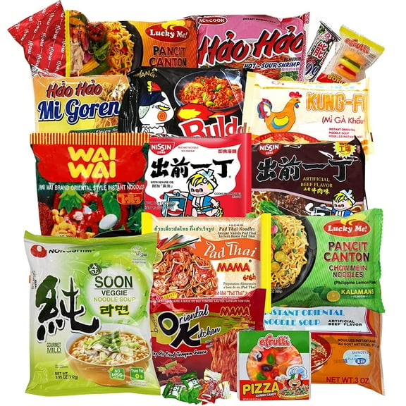 Variety Asian Instant Ramen Bundle | Samyang, Nissin, Nong-shim, Mama, Ve Wong, Wai Wai, Lucky Me, Acecook | Free Snacks Included | 8 Packs
