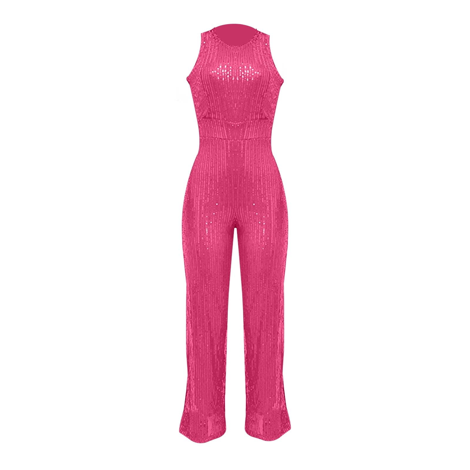 Fsqjgq Jumpsuits for Women Hot Pink Rompers Elegant