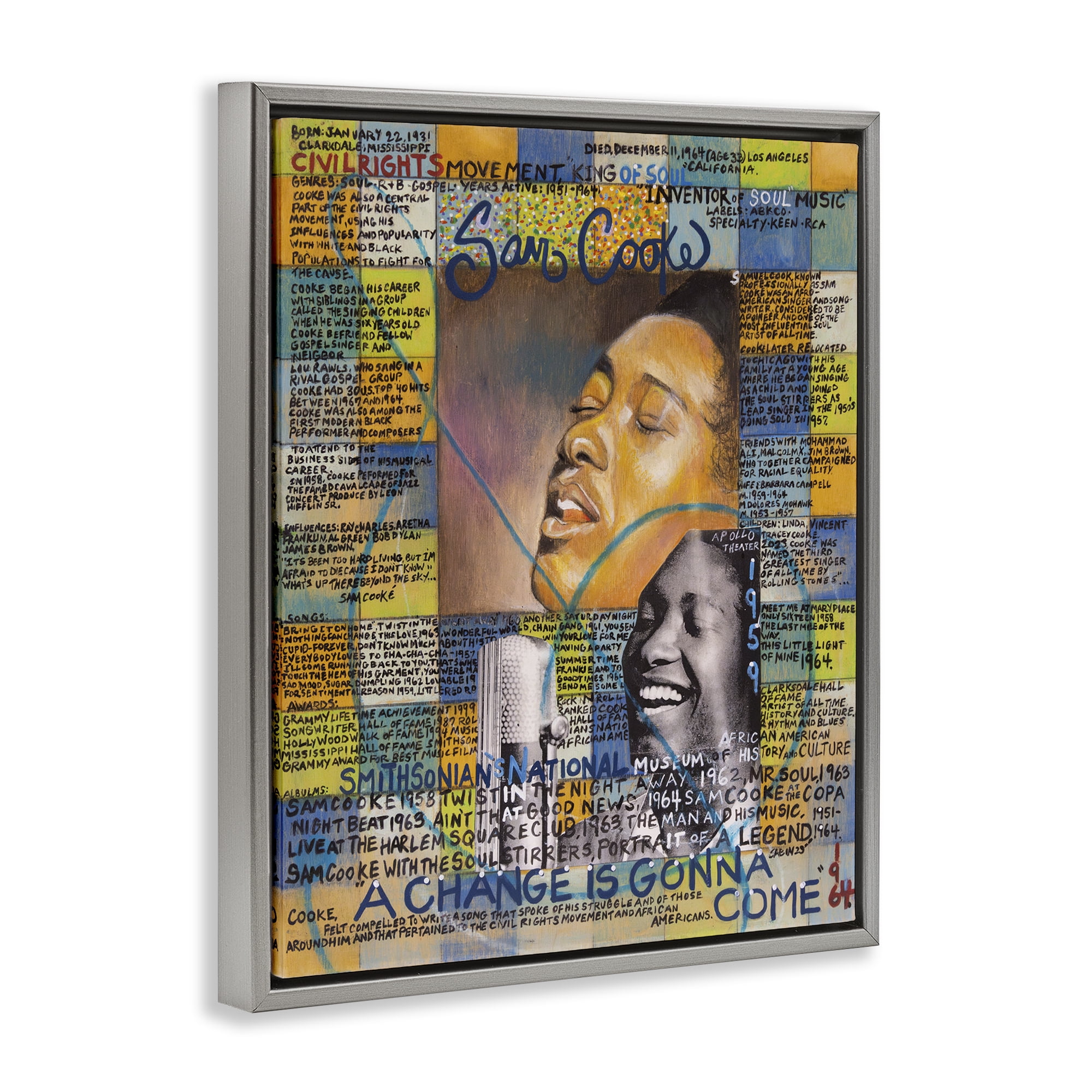 Stupell Industries Sam Cooke Collage People Drawing Gray Floater Framed Canvas Art Print Wall Art, 25 x 31