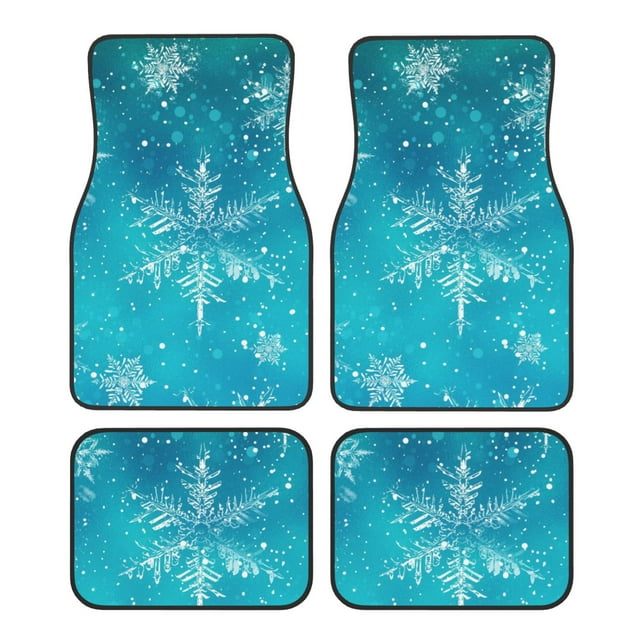 Honeii Christmas Snow Print Car Foot Mat Four-Piece Set - Front & Rear Universal Car Floor Mats for SUVs, Trucks, Sedans