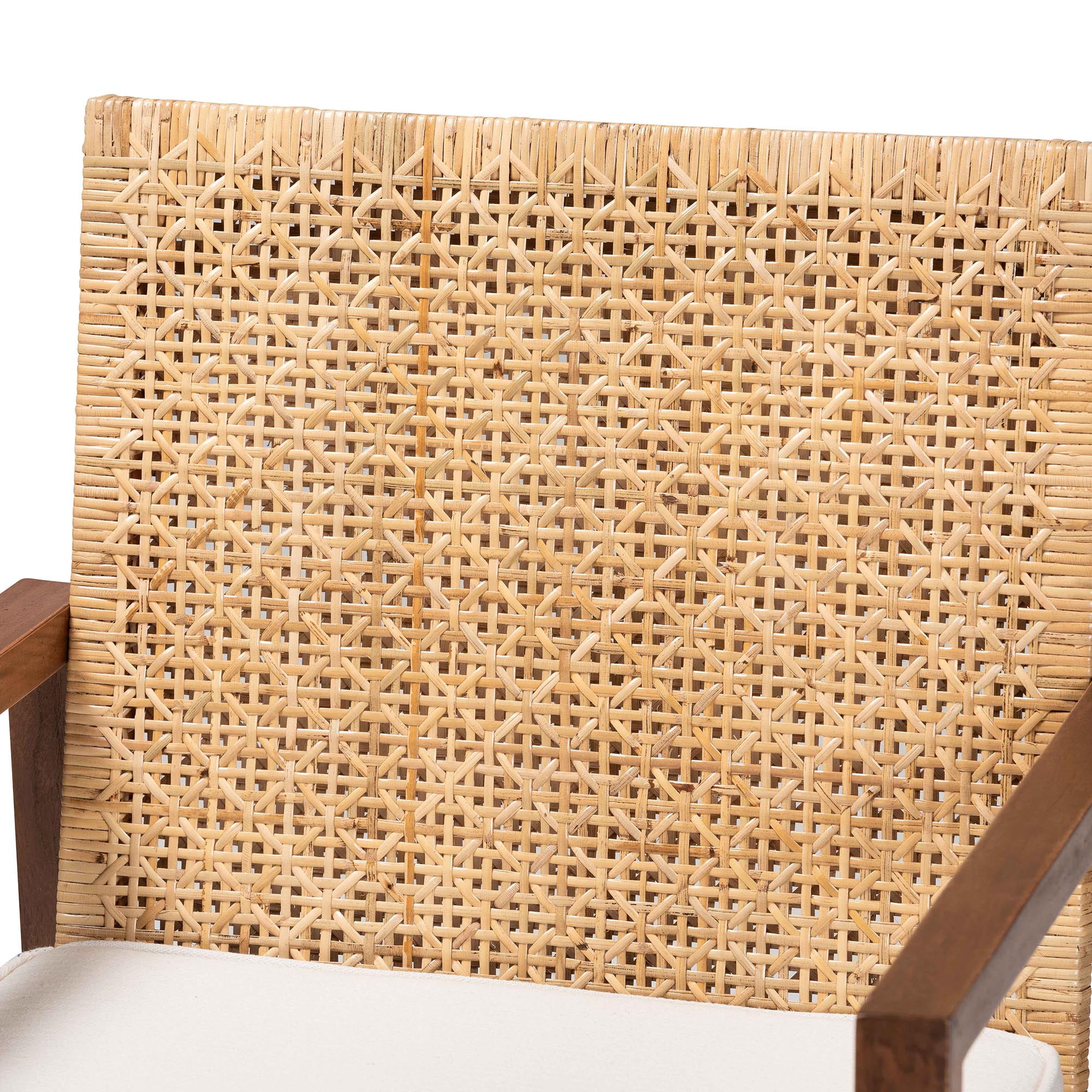 bali & pari Lovina Boho Arm Chair, Handwoven Natural Rattan, Light Honey