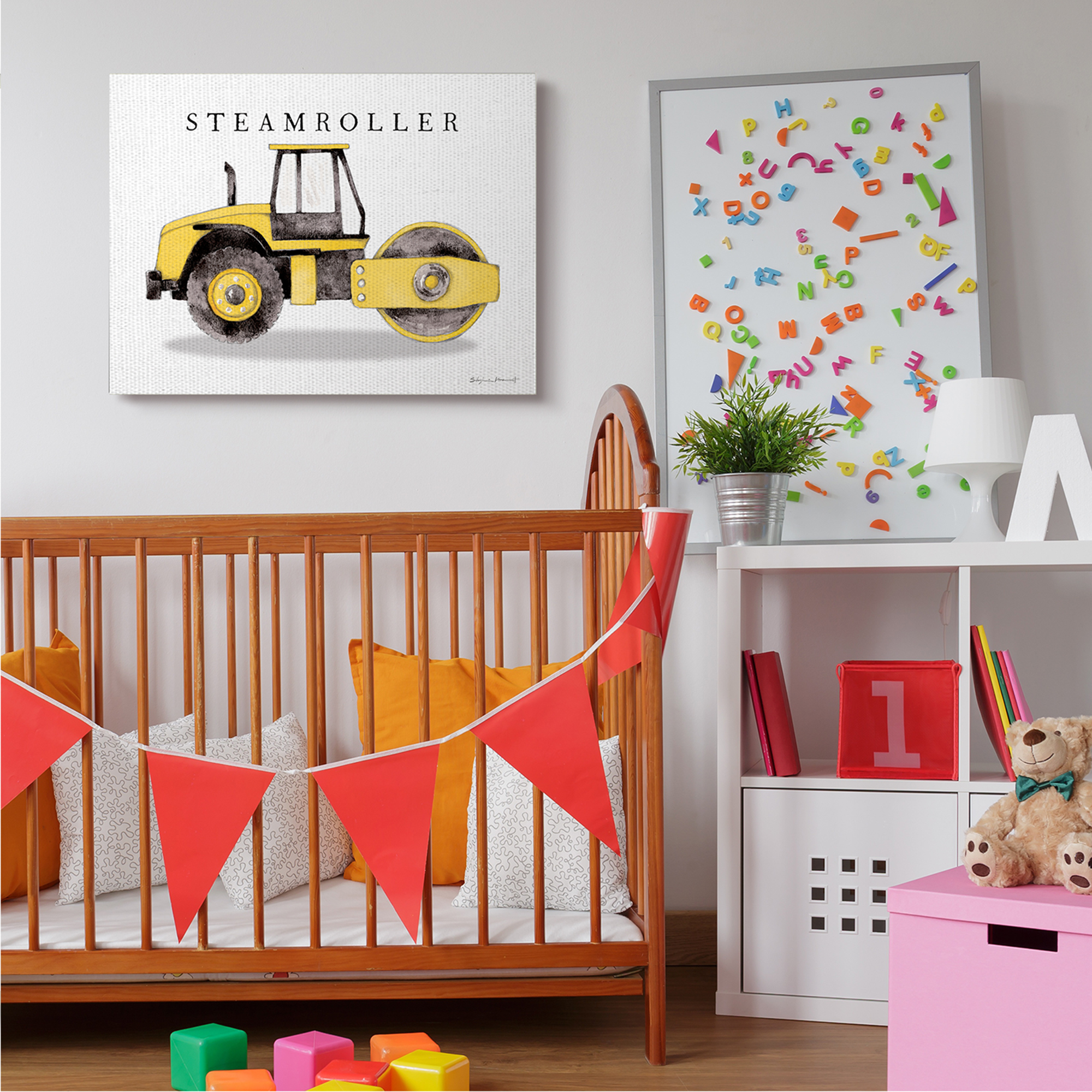 Stupell Industries Yellow Steam Roller Traditional Construction Truck Transportation Painting Gallery Wrapped Canvas Art Print Wall Art, 30 x 40