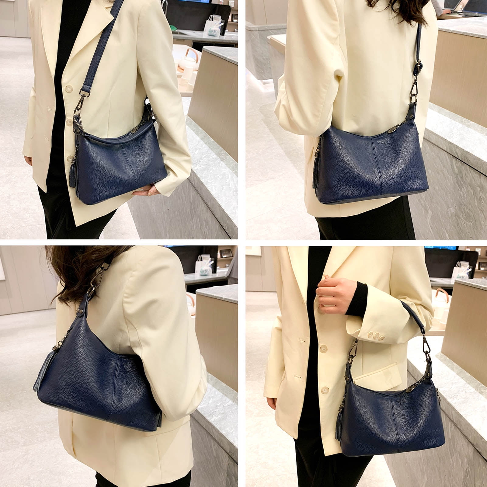 HuaAngel Women's Handbags Soft Genuine Leather Tassel Shoulder Bag Vintage Travel Satchel Purses with 2 Removable Straps