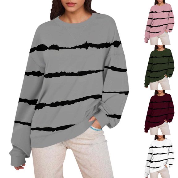 Hilzaten Womens Graphic Sweatshirt Crew Neck Loosse Pullover Long Sleeve Womens Hoodless Sweatshirt