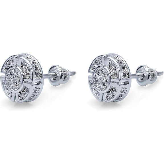 Leander Screw Back Earrings 14K Golden Plated 5A Cubic Zirconia Cluster Round Screw On Stud Earrings For Men Women Aretes De Hombre