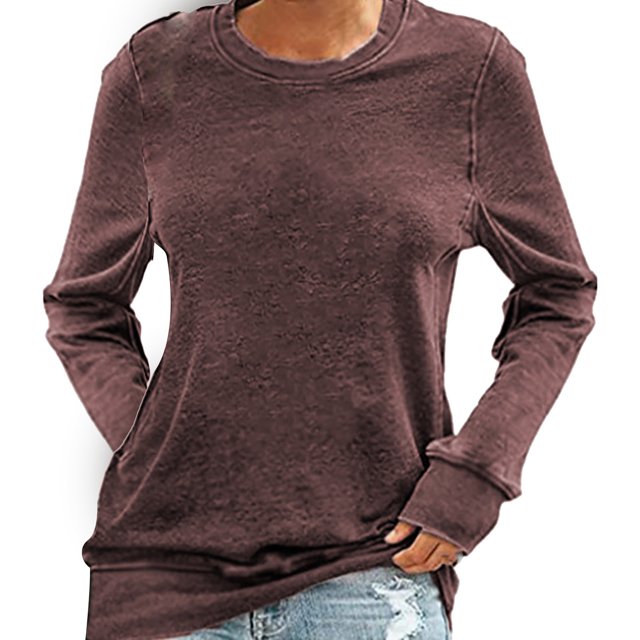 PEASKJP Chandail en Molleton Décontracté à Col Rond pour Femmes Manches Longues Couleur Unie Chemise Douce Légère Ample (TG, Rouge)