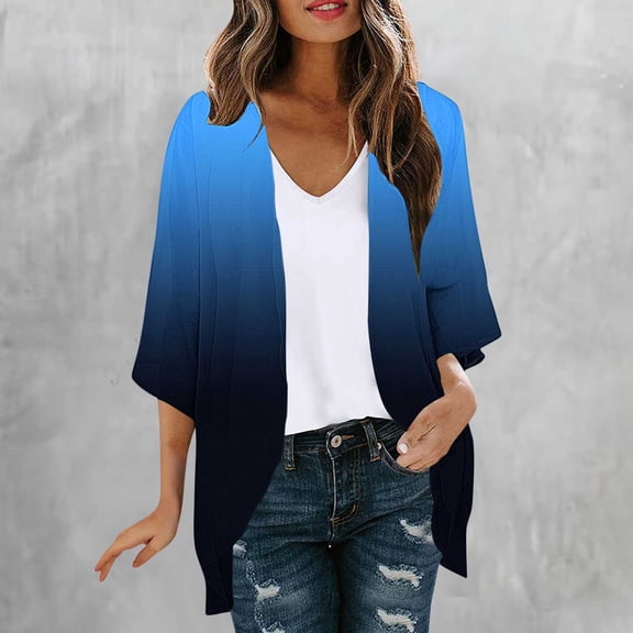 3/4 Sleeve Crewneck Cardigan for Womens Printed Trendy Spring Fall Open Front Cardigan Sweaters for Women 2026