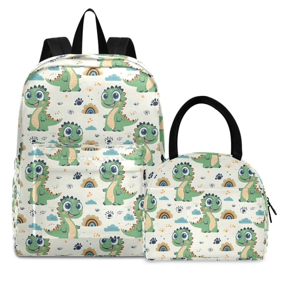 ALAZA Backpack Set Cartoon Dinosaurs Rainbow Elementary School Bags Student BookBag with Lunch Bag