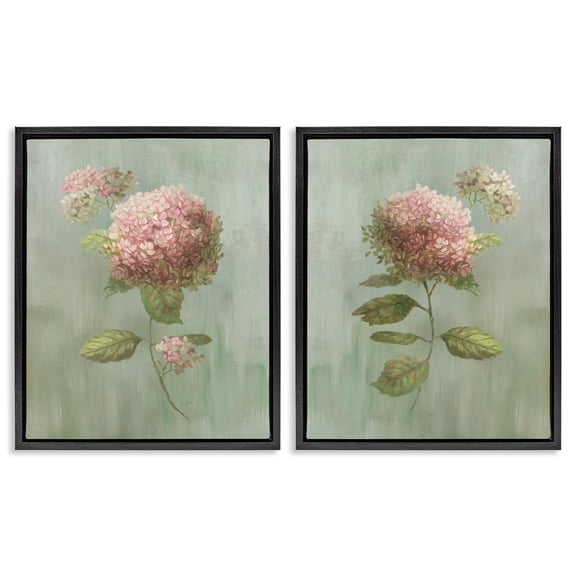 Stupell Industries Aged Pink Hydrangeas 2 Piece Black Framed Floater Canvas Set, design by Nan