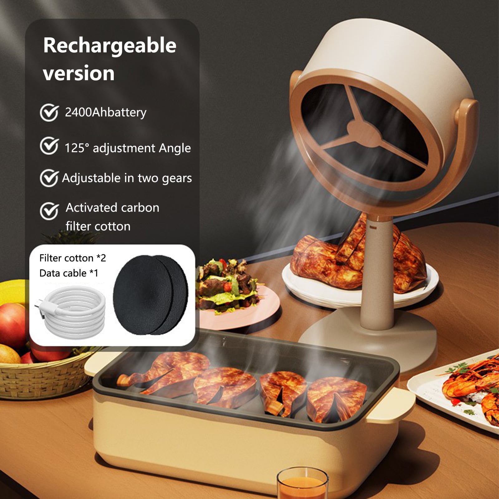 GROFRY Portable Range Hood with Stable Base Strong Suction Adjustable Angle Low Noise Powerful Kitchen Exhaust Fan with 3 Speed