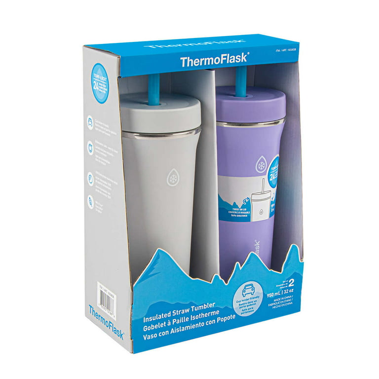 ThermoFlask 32oz Insulated Standard Straw Tumbler, 2-pack (Gray