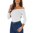 thumbnail image 4 of INSPIRAR CHIC Blusas de Fiesta de Mujer con Hombros Descubiertos y Mangas 3/4 S Blancas, 4 of 6