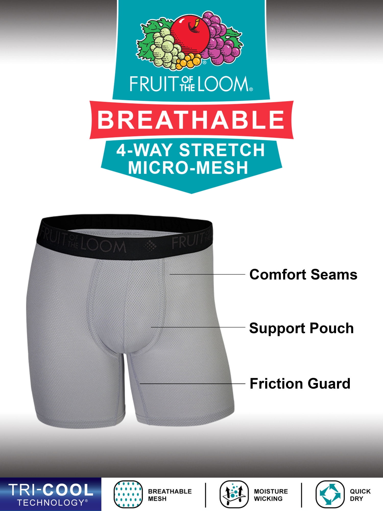 Fruit of the Loom Men's 3-Pack Breathable Micro-Mesh Short