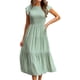 thumbnail image 1 of VISgogo Vestido de verano de color sólido para mujer, cuello redondo, manga corta con mosca, falda plisada en el pecho, falda para pastel VISgogo  moda, 1 of 5