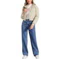 thumbnail image 2 of Chaqueta bomber de invierno para mujer INSPIRE CHIC, abrigo holgado acolchado, cortada, talla XL, color beige, 2 of 6