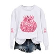 thumbnail image 2 of GUZOM Womens White Crew Neck Sweatshirt - Soft Oversized Relaxed Fit, Fall Hall-oween Pink Pumpkin, Pink Ribbon Breast Cancer Awareness, 100% Polyester,Size XL, 2 of 3