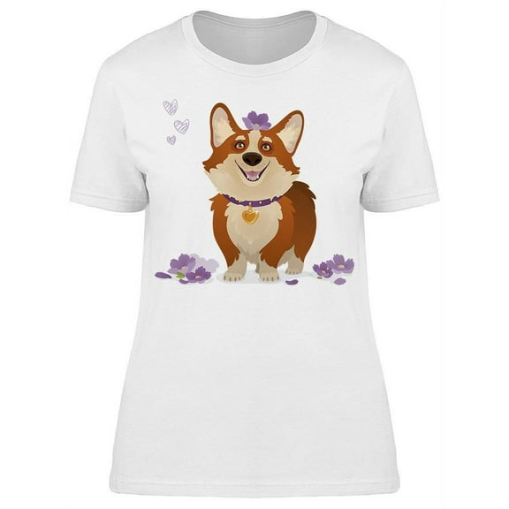 Cheerful Dog With Flowers T-Shirt Women -Image by Shutterstock, Female 3X-Large