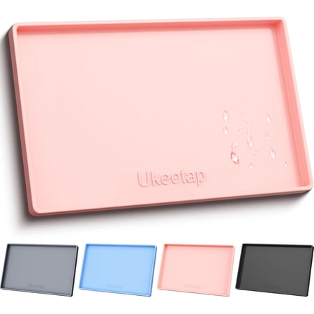 AINUO Extra Thick Silicone Mat Waterproof with Raised Edge 19” x 12” BPA Free Non-Slip Dog & Cat Food Mat Feeding Mat for Food and Water Bowls Spill Proof Mat to Protect Floors Pink