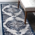 thumbnail image 2 of Luxee Designs Alexandria Collection 3x10 Runner Rug, Medallion Rugs for Laundry Room, Entryway, Bathroom, Kitchen, Pet Friendly, Low Pile, High Traffic Area, Stain Resistance - Ivory/Navy, 2 of 10