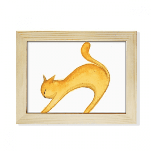 Pintura de acuarela miaoji Orange Cat marco de foto de madera 6x8 pulgadas