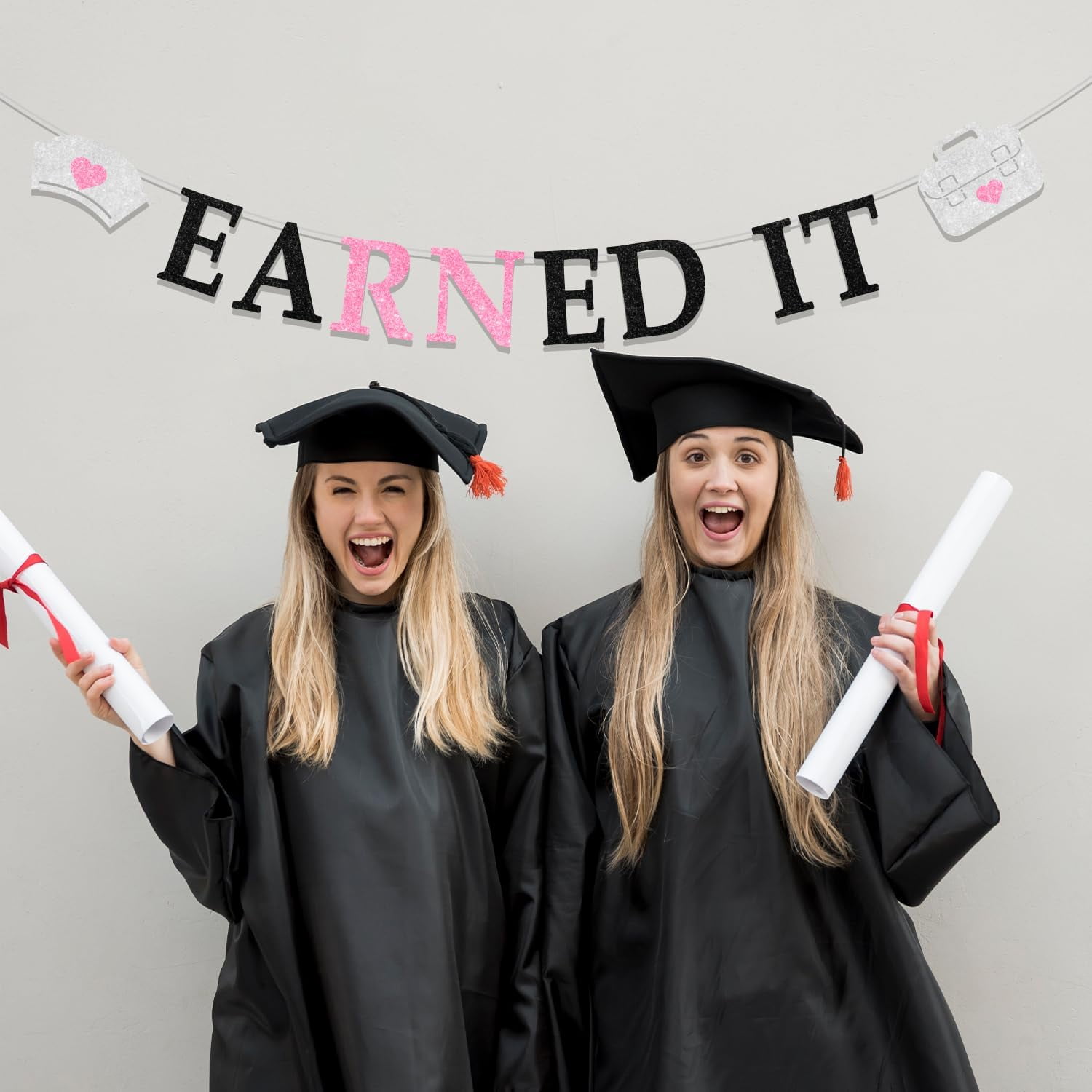 WeBenison Nurse Graduation Banner – Gold Glitter, Für Krankenpflege Abschlussparty