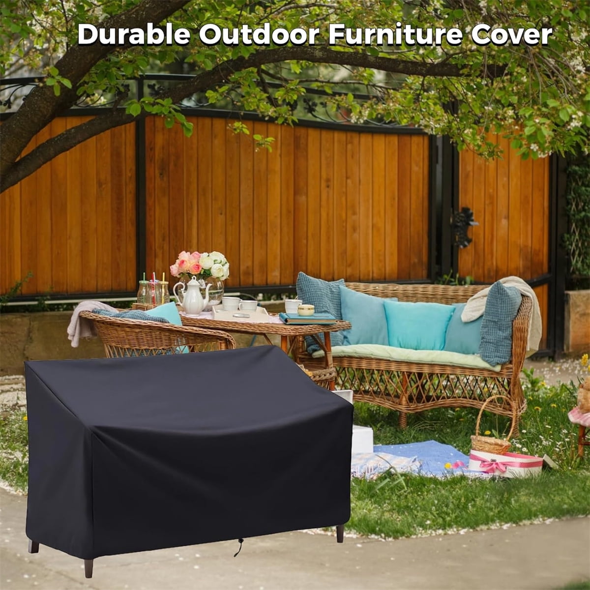 Outdoor Garden Bench Cover,1pcs Double Patio Oxford Chair Cover,QZS Waterproof Furniture Protector with Drawstring for Garden,Home,52.8x26x35"