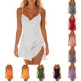 thumbnail image 2 of Fengactive Womens Satin Slip Dress Cowl Neck Spaghetti Strap Mini Lounge Sleepwear, 2 of 5