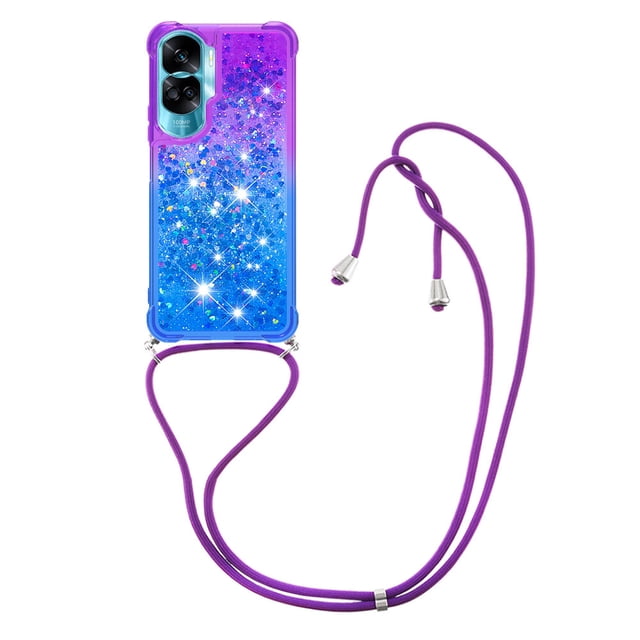 Funda para Honor 90 Lite 5G Brillantina Líquida Divertida Reluciente y con Cristales en Movimiento Cuerpo Cruzado con Cordón Ajustable