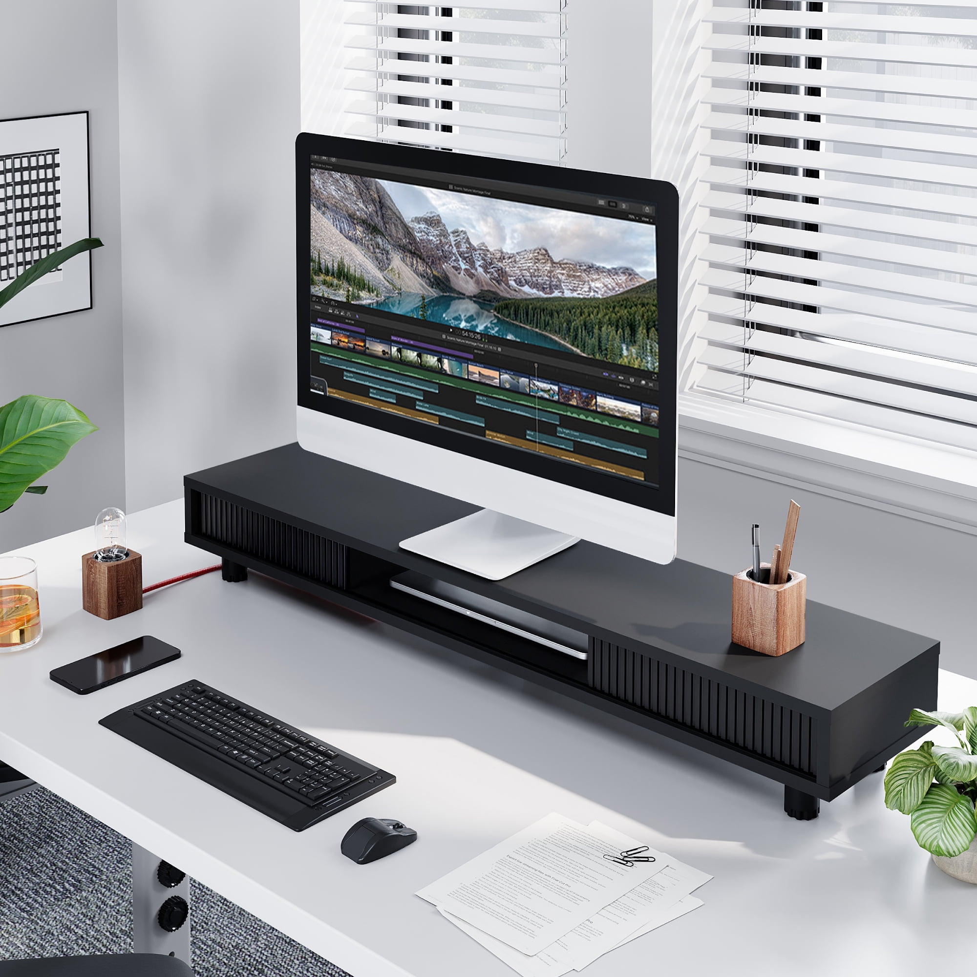 Fenge Dual Monitor Stand, 42.5inch Long Monitor Stands Riser for 2 Monitors