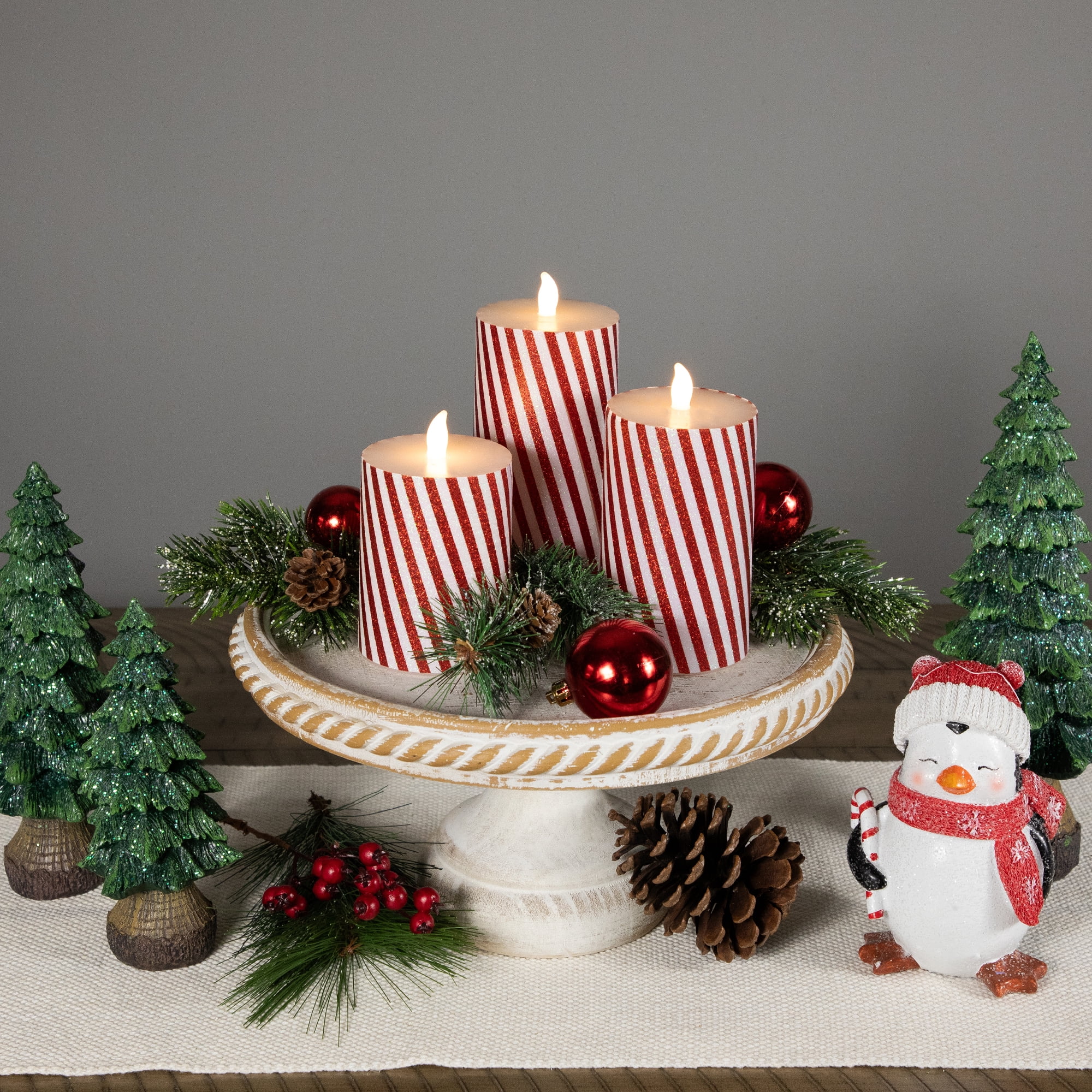 Northlight LED Flickering Flameless Candy Cane Striped Christmas Wax Pillar Candles - 6" - Set of 3