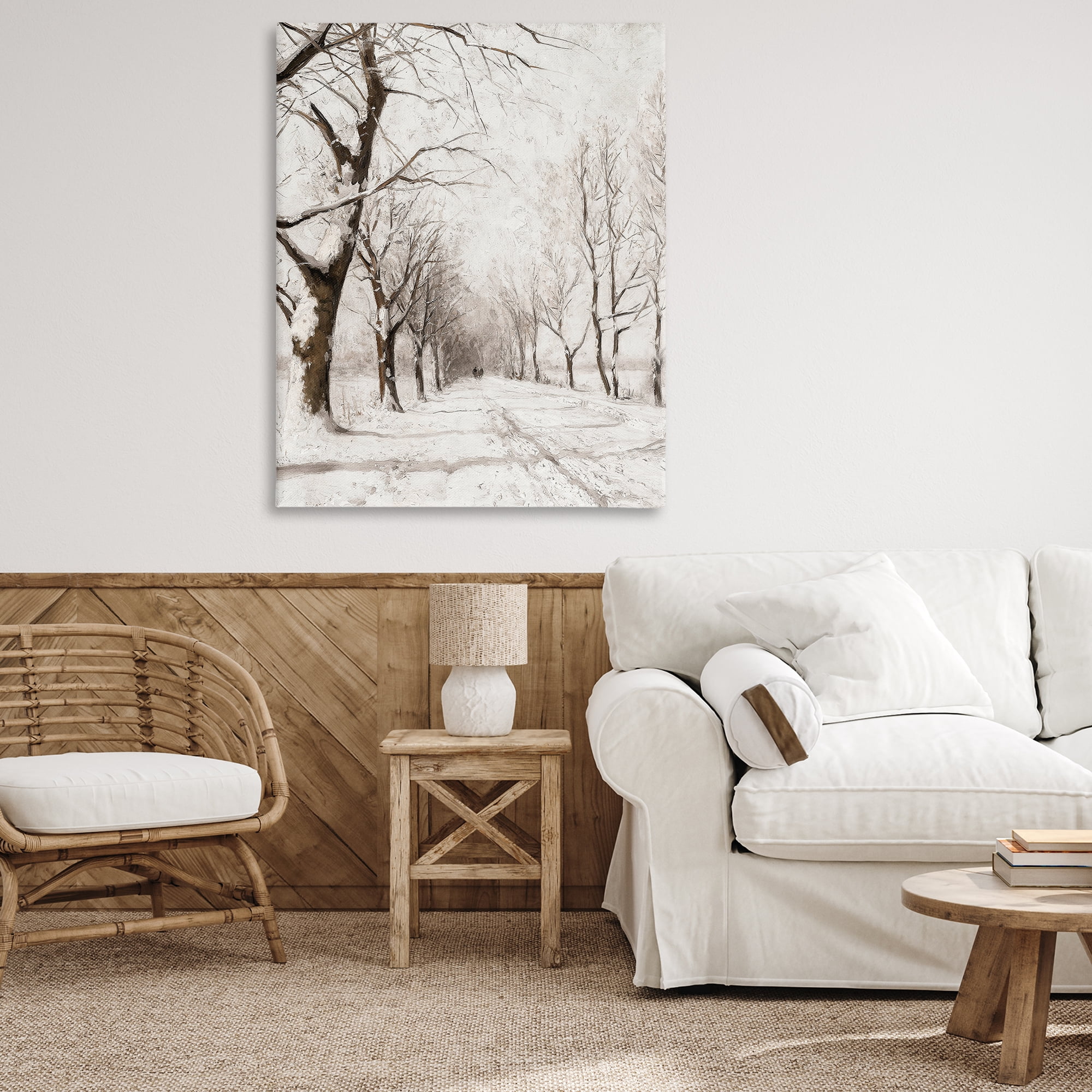 Stupell Industries Snowy Winter Lane Landscape Painting Gallery Wrapped Canvas Art Print Wall Art, 36 x 48