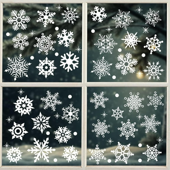 Christmas Snowflake Window Clings,Christmas Snowflake Window Decals Stickers,155Pcs Double-Sided Xmas Winter Holiday Snowflake Window Clings for Winter Wonderland Christmas Glass Window Decor
